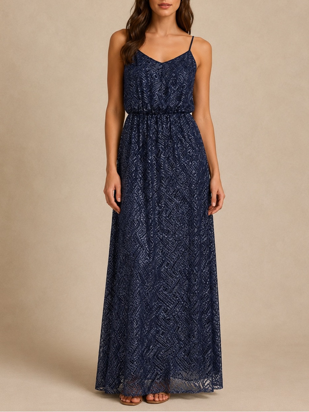 Lilly Pulitzer Deanna Navy Silver Lurex Lace Maxi Dress XS Adjustable Strap